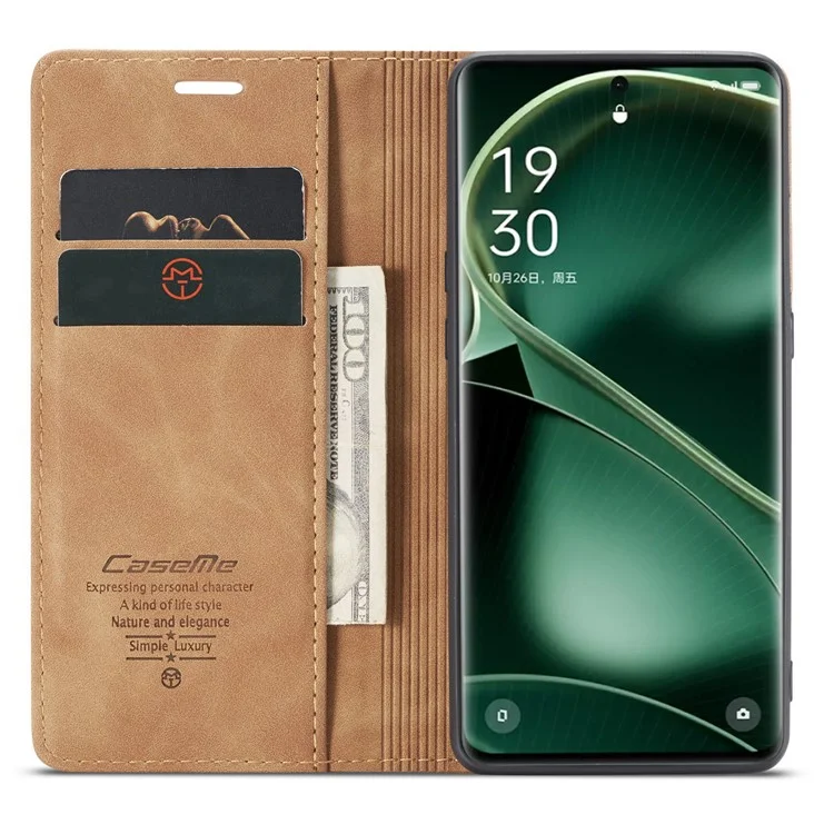 CASEME 013 Series For Oppo Find X6 Pro PU Leather Wallet Phone Case Shockproof Flip Stand Phone Shell - Brown-Cellmalls