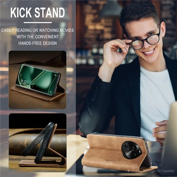 CASEME 013 Series For Oppo Find X6 Pro PU Leather Wallet Phone Case Shockproof Flip Stand Phone Shell - Brown-Cellmalls