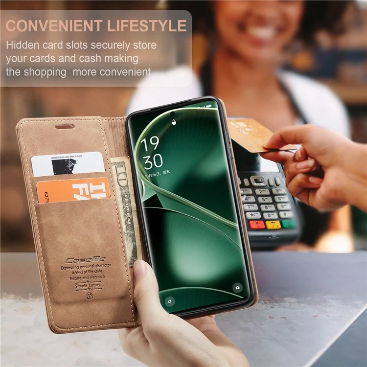 CASEME 013 Series For Oppo Find X6 Pro PU Leather Wallet Phone Case Shockproof Flip Stand Phone Shell - Brown-Cellmalls