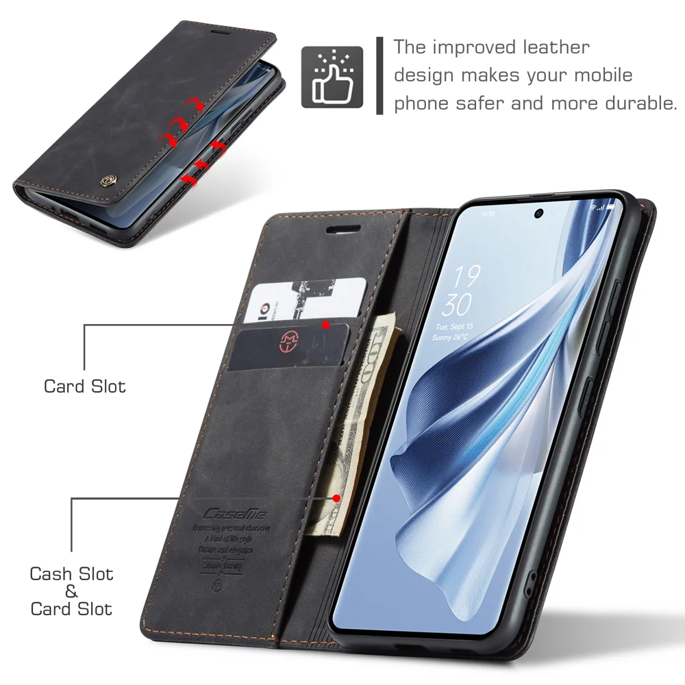 For Oppo Reno12 Pro 5G (Global) Case CASEME 013 Series Card Holder Stand Leather Phone Cover - Coffee-Cellmalls