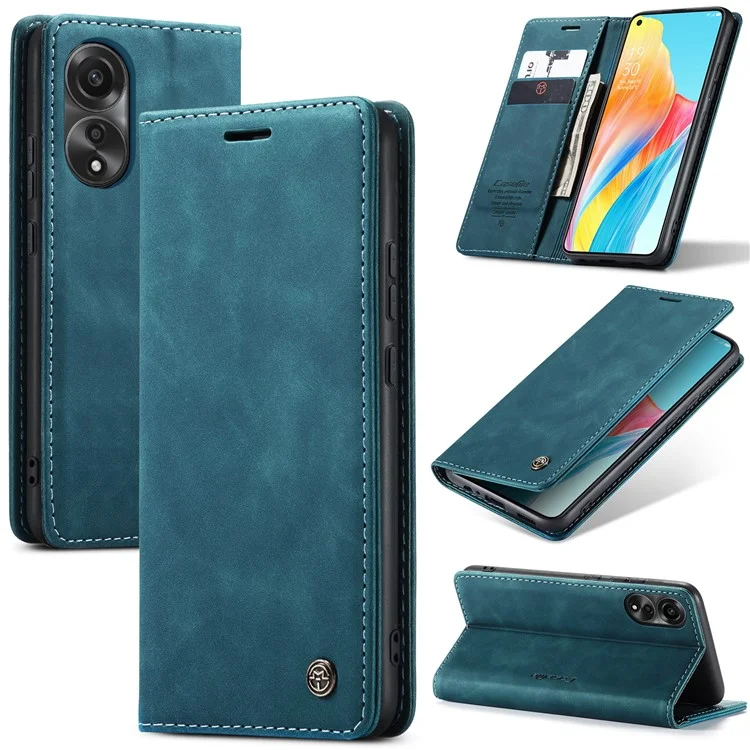 CASEME 013 Series For Oppo A78 4G Case PU Leather Stand Magnetic Closure Phone Cover - Blue-Cellmalls