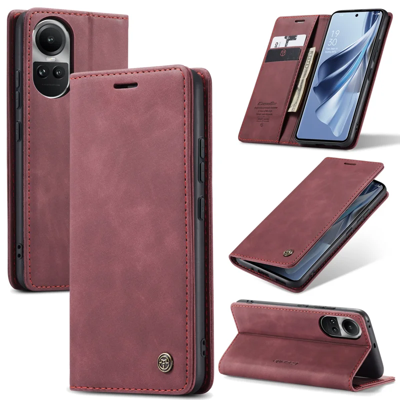 For Oppo Reno12 Pro 5G (Global) Case CASEME 013 Series Card Holder Stand Leather Phone Cover - Coffee-Cellmalls