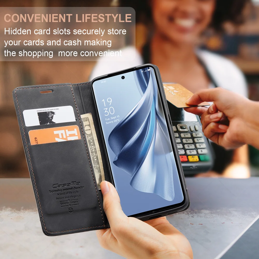 For Oppo Reno12 Pro 5G (Global) Case CASEME 013 Series Card Holder Stand Leather Phone Cover - Coffee-Cellmalls