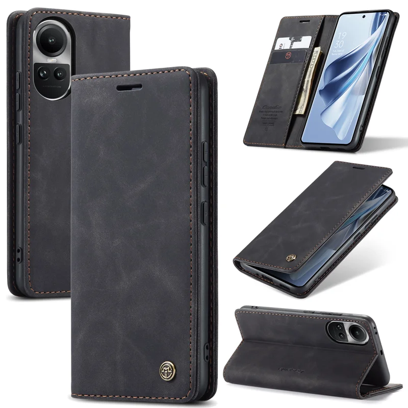 For Oppo Reno12 Pro 5G (Global) Case CASEME 013 Series Card Holder Stand Leather Phone Cover - Coffee-Cellmalls