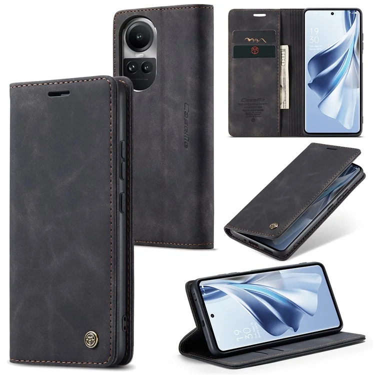 CASEME 013 Series For Oppo Reno10 5G (Global) /  Reno10 Pro 5G (Global) Case PU Leather Wallet Flip Cover - Black-Cellmalls