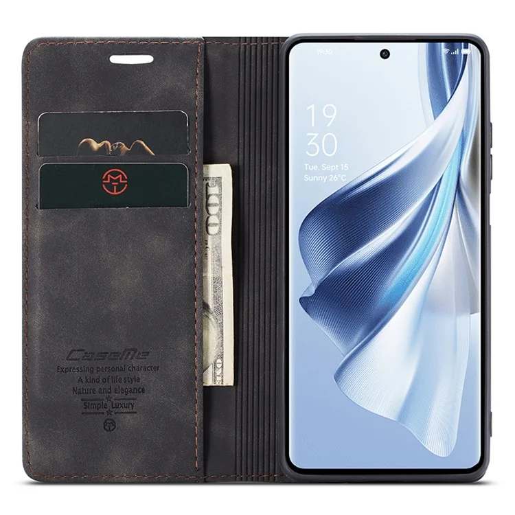 CASEME 013 Series For Oppo Reno10 5G (Global) /  Reno10 Pro 5G (Global) Case PU Leather Wallet Flip Cover - Black-Cellmalls