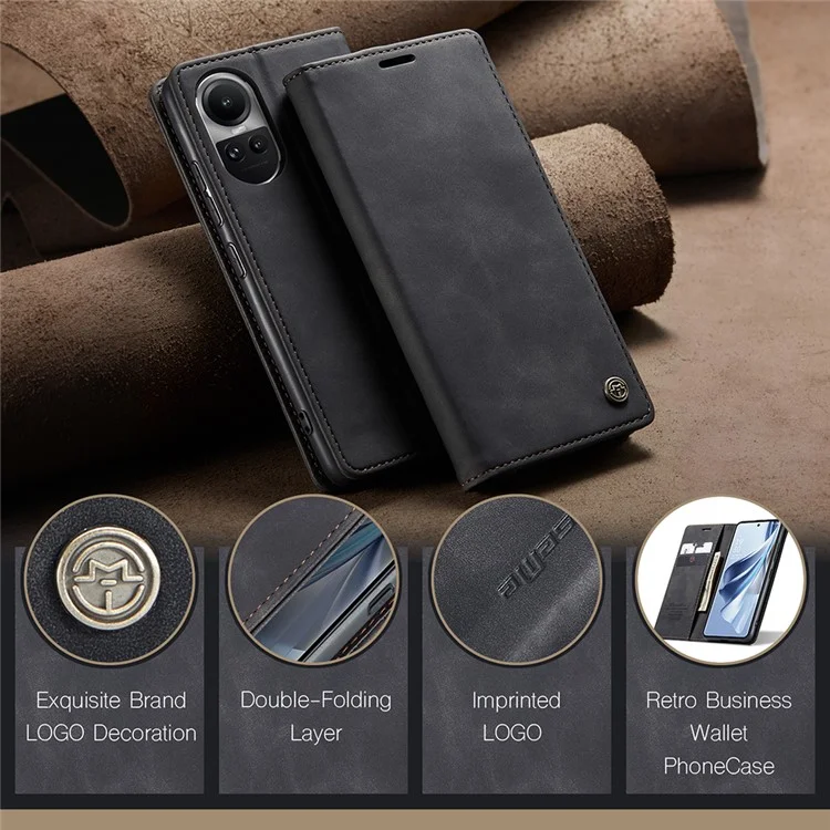 CASEME 013 Series For Oppo Reno10 5G (Global) /  Reno10 Pro 5G (Global) Case PU Leather Wallet Flip Cover - Black-Cellmalls