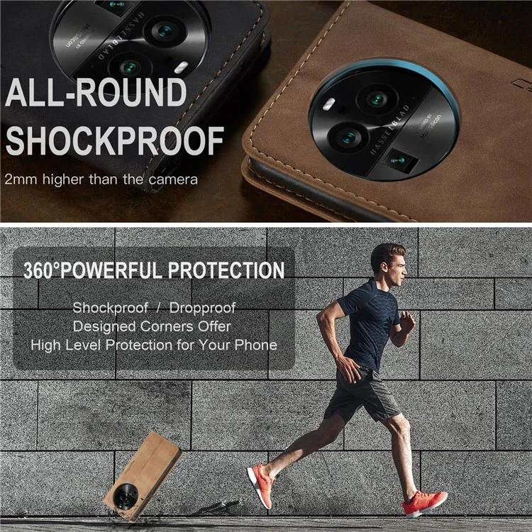 CASEME 013 Series For Oppo Find X6 Pro PU Leather Wallet Phone Case Shockproof Flip Stand Phone Shell - Brown-Cellmalls