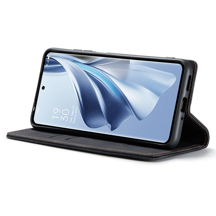 CASEME 013 Series For Oppo Reno10 5G (Global) /  Reno10 Pro 5G (Global) Case PU Leather Wallet Flip Cover - Black-Cellmalls