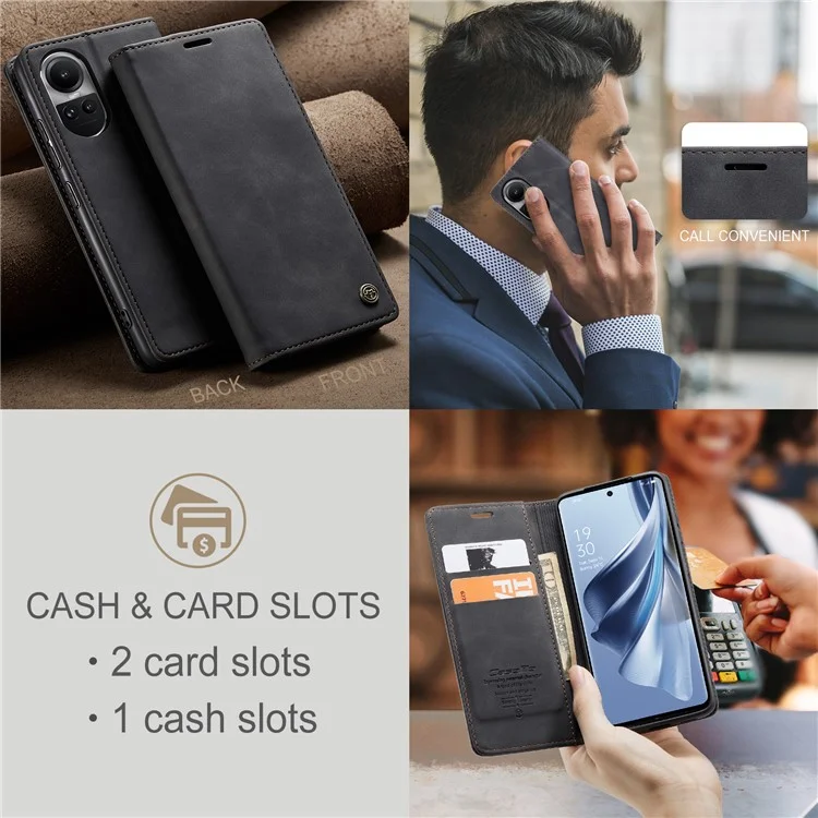 CASEME 013 Series For Oppo Reno10 5G (Global) /  Reno10 Pro 5G (Global) Case PU Leather Wallet Flip Cover - Black-Cellmalls