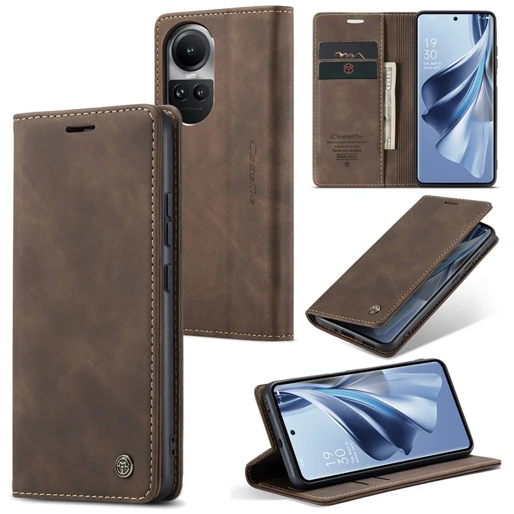 CASEME 013 Series For Oppo Reno10 5G (Global) /  Reno10 Pro 5G (Global) Case PU Leather Wallet Flip Cover - Black-Cellmalls