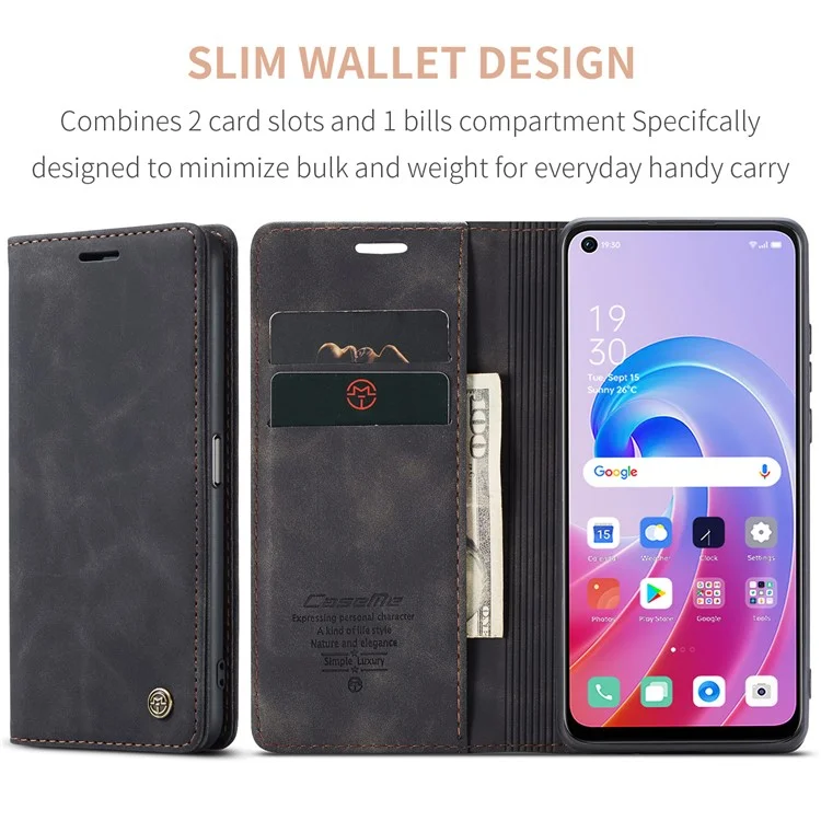 CASEME 013 Series For Oppo A96 4G / A36 / K10 4G / A76 / Realme 9i 4G Case Leather Phone Cover Magnetic Absorption - Black-Cellmalls