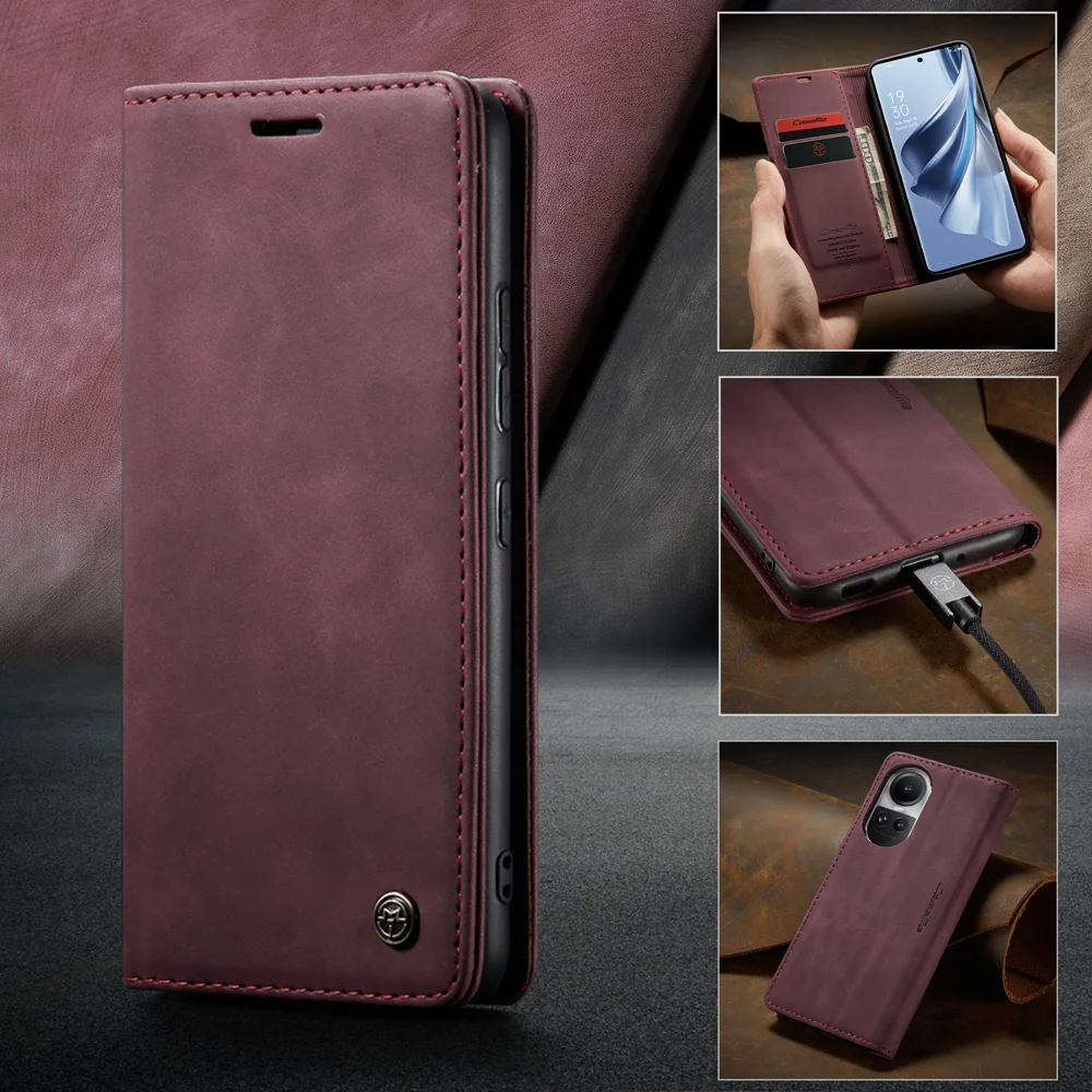 For Oppo Reno12 5G (Global) Case CASEME 013 Series Card Holder Stand Leather Phone Cover - Coffee-Cellmalls
