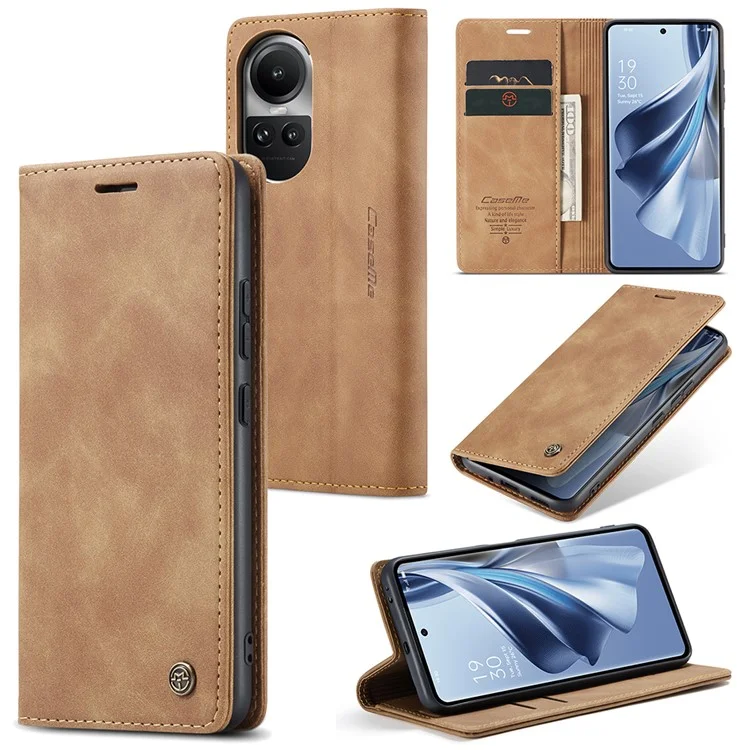 CASEME 013 Series For Oppo Reno10 5G (Global) /  Reno10 Pro 5G (Global) Case PU Leather Wallet Flip Cover - Black-Cellmalls