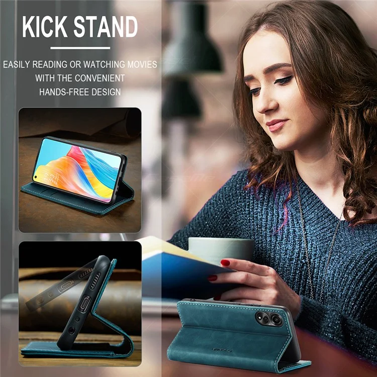 CASEME 013 Series For Oppo A78 4G Case PU Leather Stand Magnetic Closure Phone Cover - Blue-Cellmalls