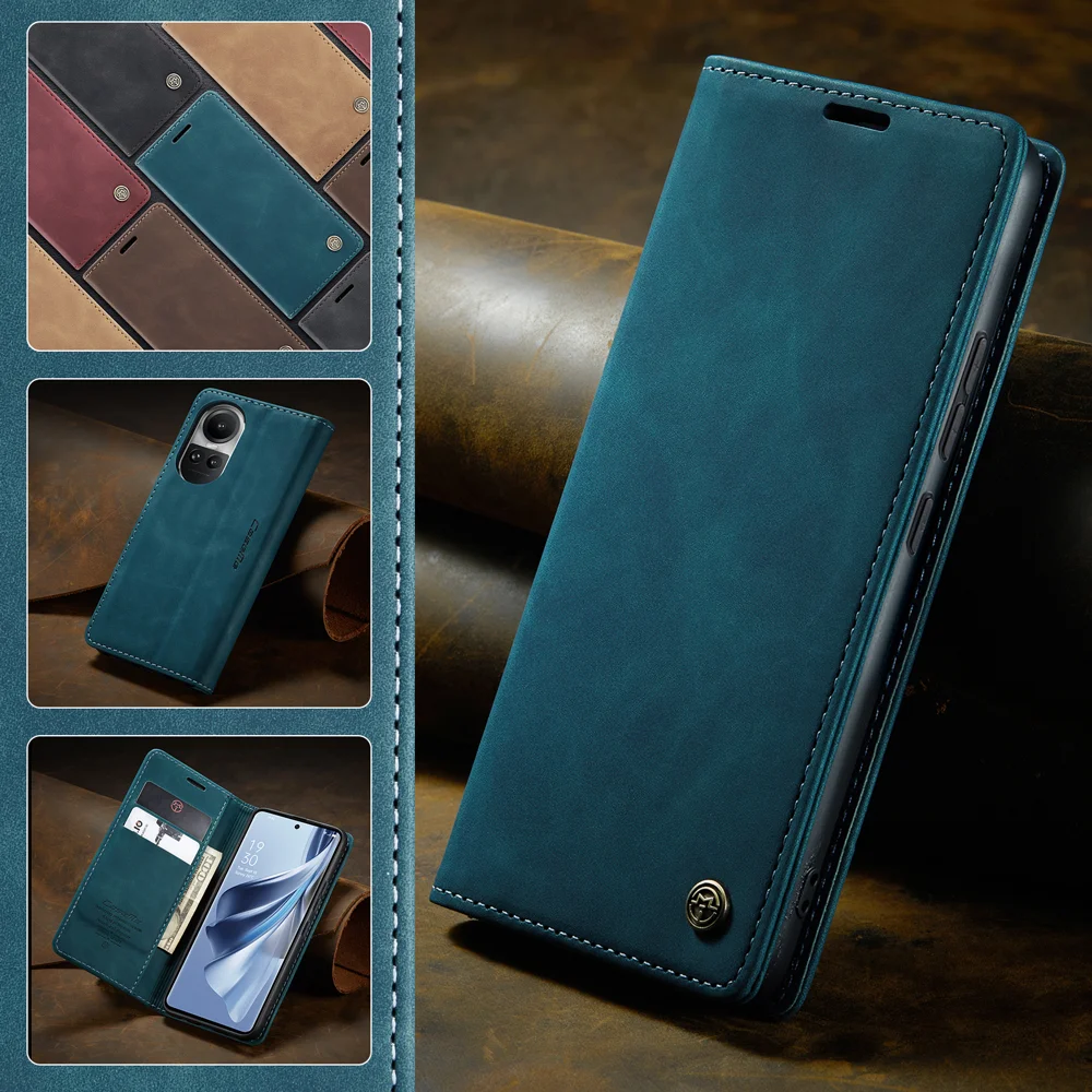 For Oppo Reno12 5G (Global) Case CASEME 013 Series Card Holder Stand Leather Phone Cover - Coffee-Cellmalls