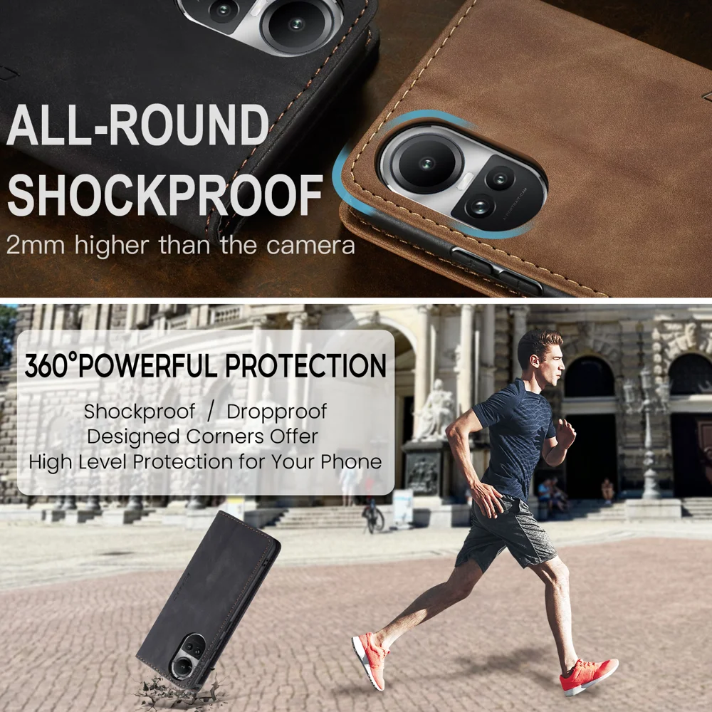 For Oppo Reno12 5G (Global) Case CASEME 013 Series Card Holder Stand Leather Phone Cover - Coffee-Cellmalls