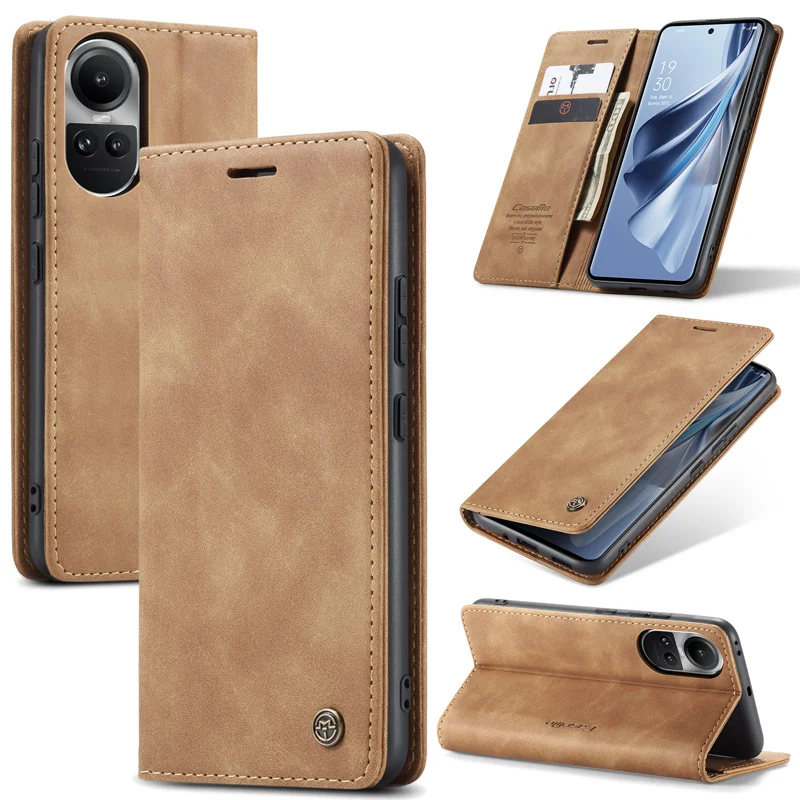 For Oppo Reno12 5G (Global) Case CASEME 013 Series Card Holder Stand Leather Phone Cover - Coffee-Cellmalls