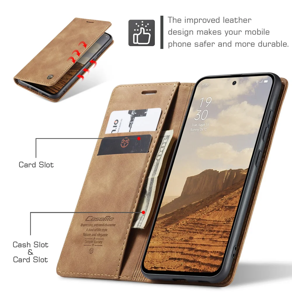 For Oppo Reno13 Pro 5G Wallet Case CASEME 013 Series PU Leather Phone Cover Stand - Brown-Cellmalls