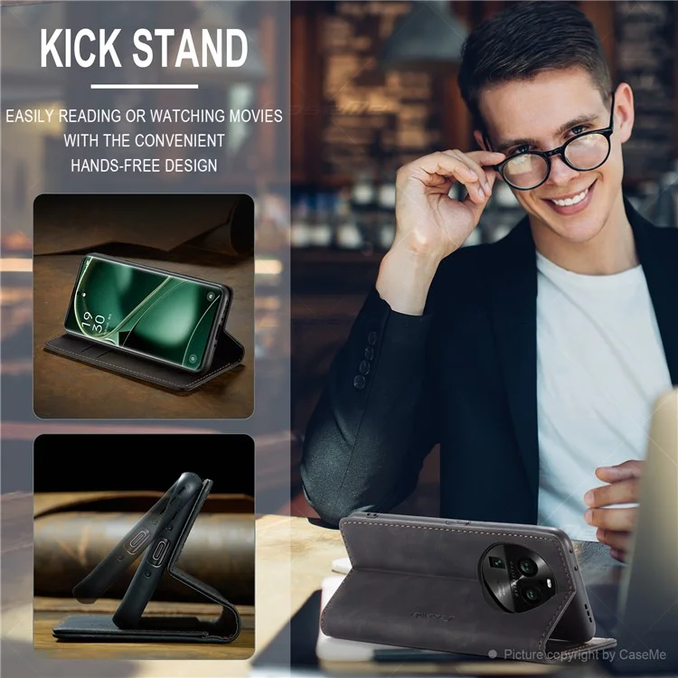 CASEME 013 Series For Oppo Find X6 PU Leather Phone Case Wallet Stand Protective Cover - Black-Cellmalls