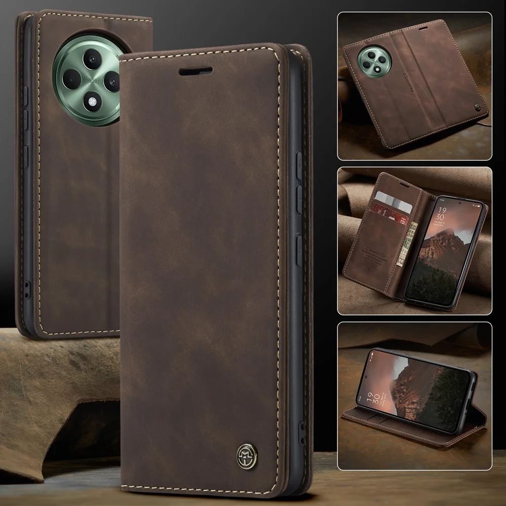 For Oppo Reno12 F 5G Case CASEME 013 Series Card Holder Stand Leather Phone Cover - Brown-Cellmalls