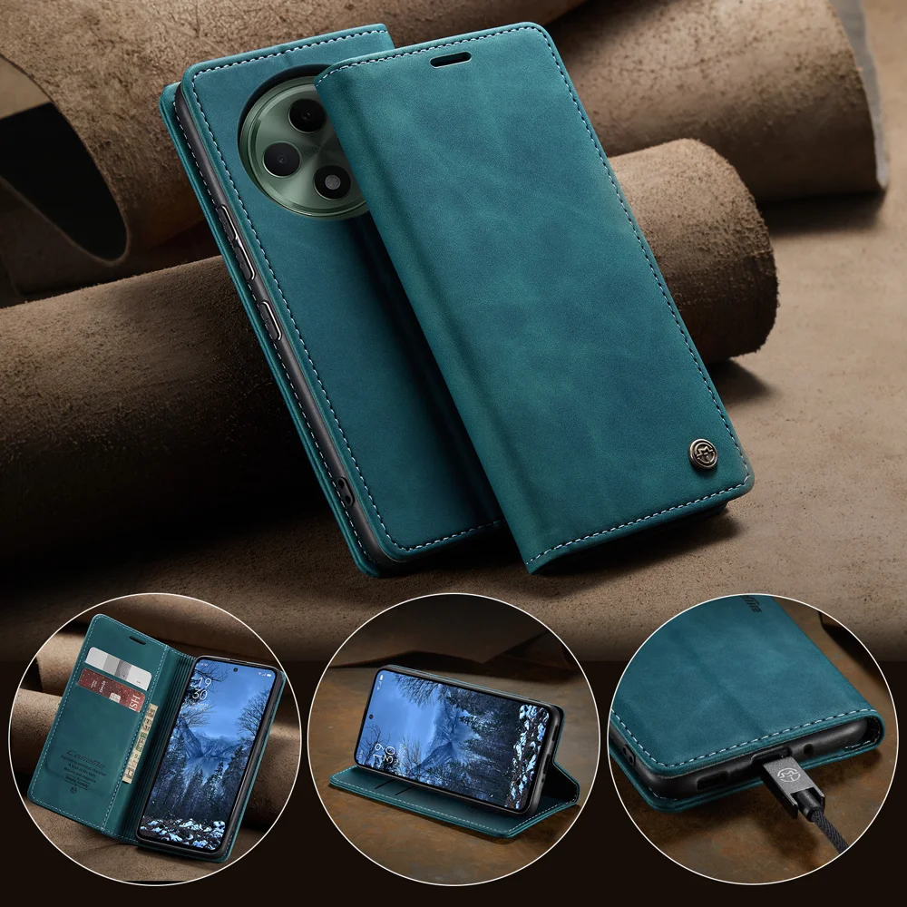 For Oppo Reno12 F 5G Case CASEME 013 Series Card Holder Stand Leather Phone Cover - Brown-Cellmalls