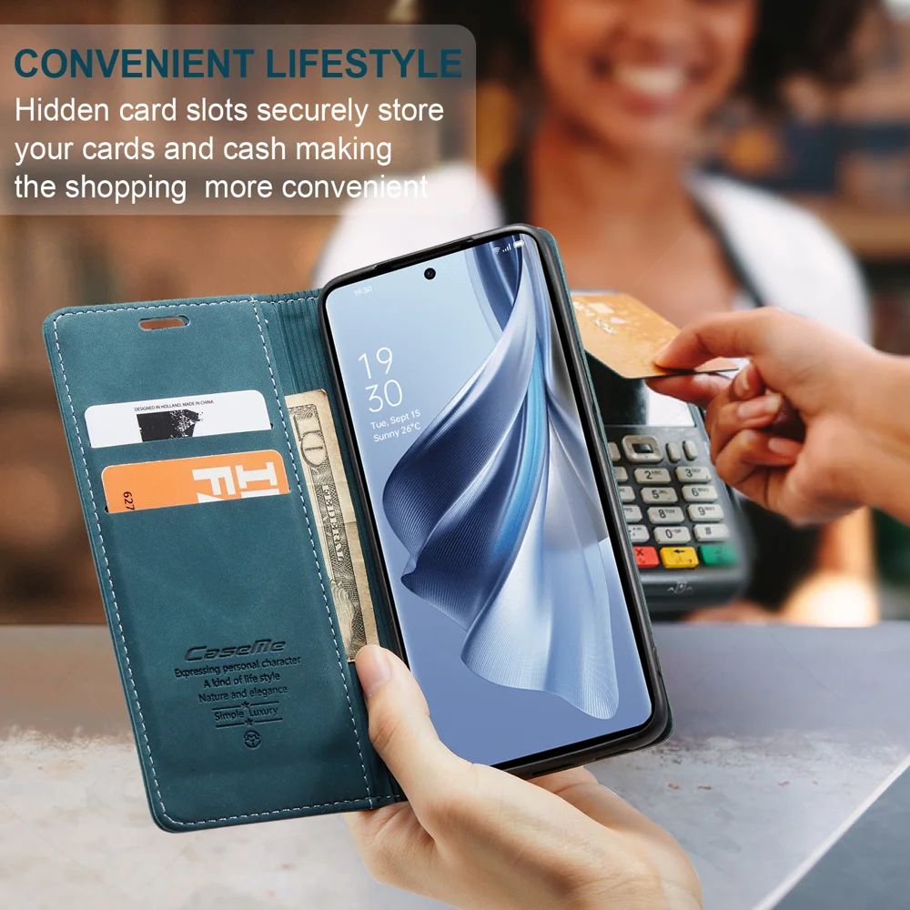 For Oppo Reno12 5G (Global) Case CASEME 013 Series Card Holder Stand Leather Phone Cover - Coffee-Cellmalls