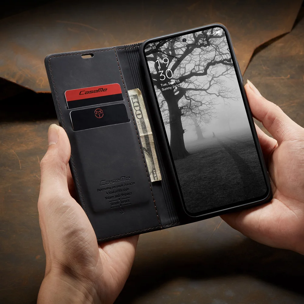 For Oppo Reno12 F 5G Case CASEME 013 Series Card Holder Stand Leather Phone Cover - Brown-Cellmalls