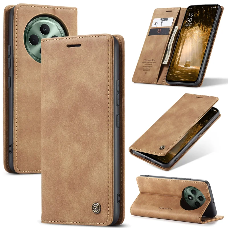 For Oppo Reno12 F 5G Case CASEME 013 Series Card Holder Stand Leather Phone Cover - Brown-Cellmalls