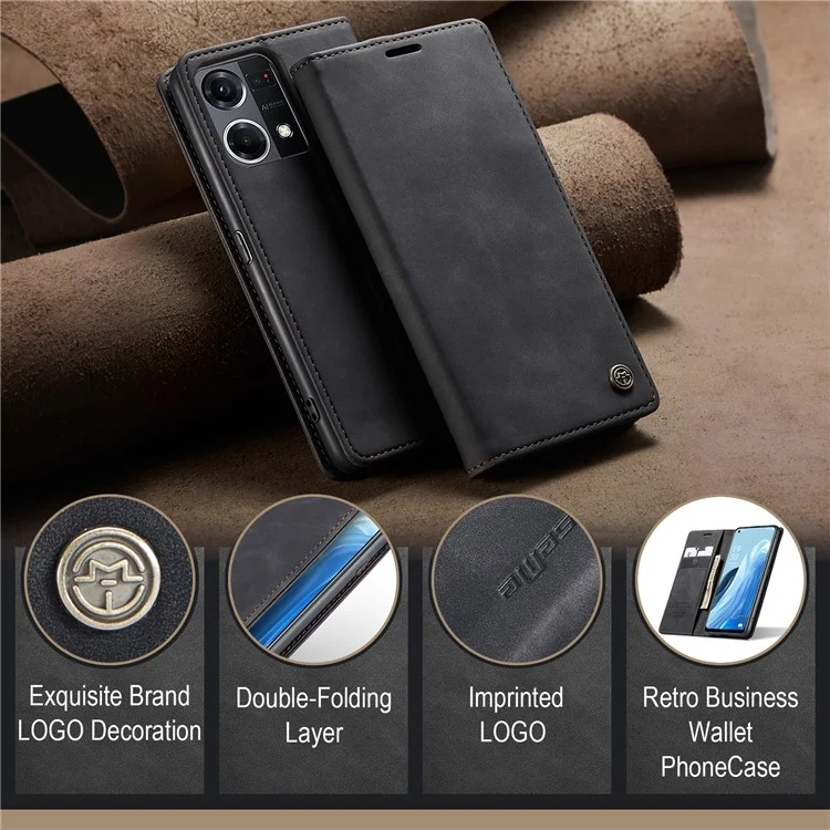CASEME 013 Series for Oppo Reno7 4G / Reno8 4G / F21 Pro 4G PU Leather Wallet Case Magnetic Auto-absorbed Stand Phone Case - Black-Cellmalls