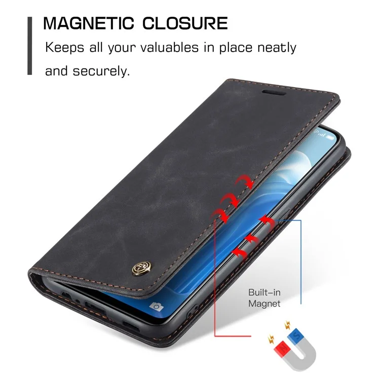 CASEME 013 Series for Oppo Reno7 4G / Reno8 4G / F21 Pro 4G PU Leather Wallet Case Magnetic Auto-absorbed Stand Phone Case - Black-Cellmalls