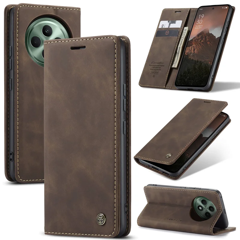 For Oppo Reno12 F 5G Case CASEME 013 Series Card Holder Stand Leather Phone Cover - Brown-Cellmalls