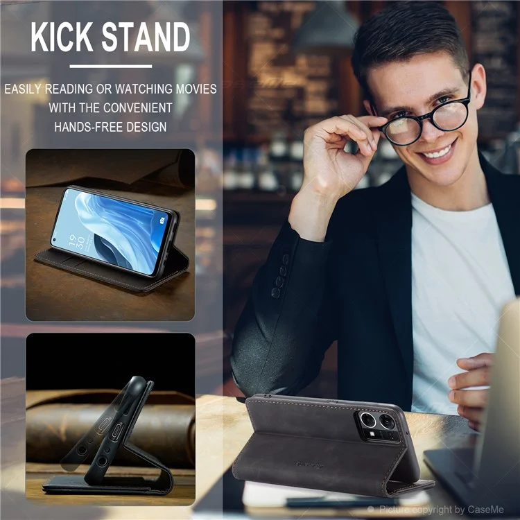 CASEME 013 Series for Oppo Reno7 4G / Reno8 4G / F21 Pro 4G PU Leather Wallet Case Magnetic Auto-absorbed Stand Phone Case - Black-Cellmalls