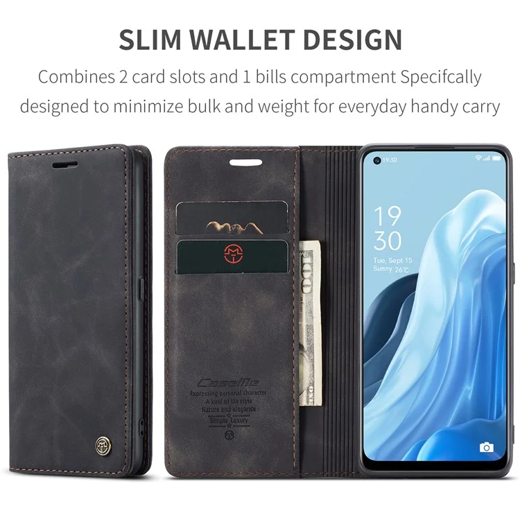 CASEME 013 Series for Oppo Reno7 4G / Reno8 4G / F21 Pro 4G PU Leather Wallet Case Magnetic Auto-absorbed Stand Phone Case - Black-Cellmalls