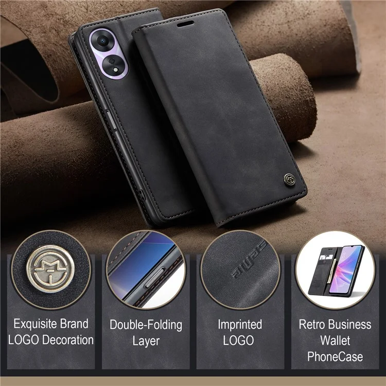CASEME 013 Series For Oppo A78 5G Multifunction Wallet Phone Case PU Leather Stand Flip Cover - Black-Cellmalls