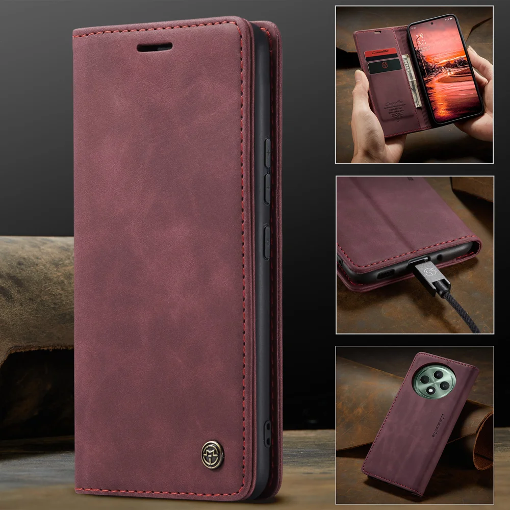 For Oppo Reno12 F 5G Case CASEME 013 Series Card Holder Stand Leather Phone Cover - Brown-Cellmalls