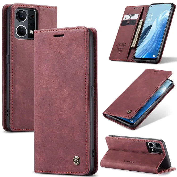 CASEME 013 Series for Oppo Reno7 4G / Reno8 4G / F21 Pro 4G PU Leather Wallet Case Magnetic Auto-absorbed Stand Phone Case - Black-Cellmalls