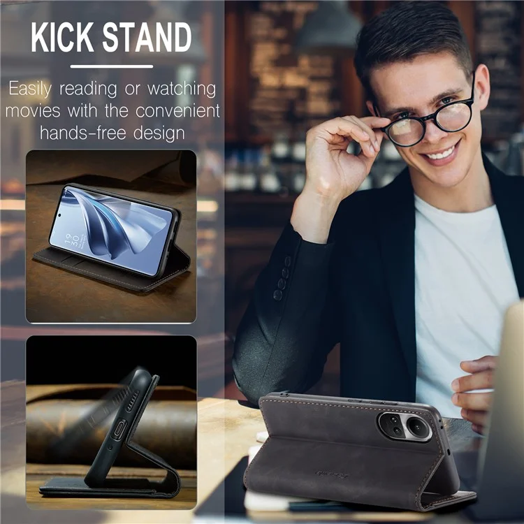 CASEME 013 Series For Oppo Reno10 5G (Global) /  Reno10 Pro 5G (Global) Case PU Leather Wallet Flip Cover - Black-Cellmalls