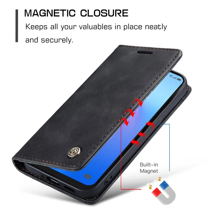 CASEME 013 Series for Oppo Reno8 5G (Global Version) PU Leather Drop-proof Wallet Case Magnetic Auto-absorbed Phone Stand Case - Black-Cellmalls