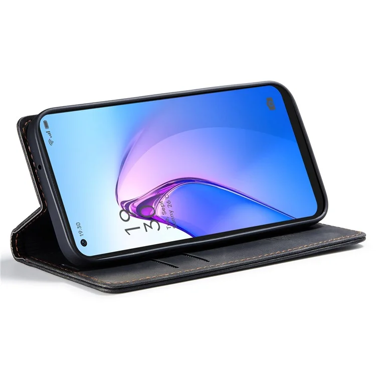 CASEME 013 Series for Oppo Reno8 5G (Global Version) PU Leather Drop-proof Wallet Case Magnetic Auto-absorbed Phone Stand Case - Black-Cellmalls