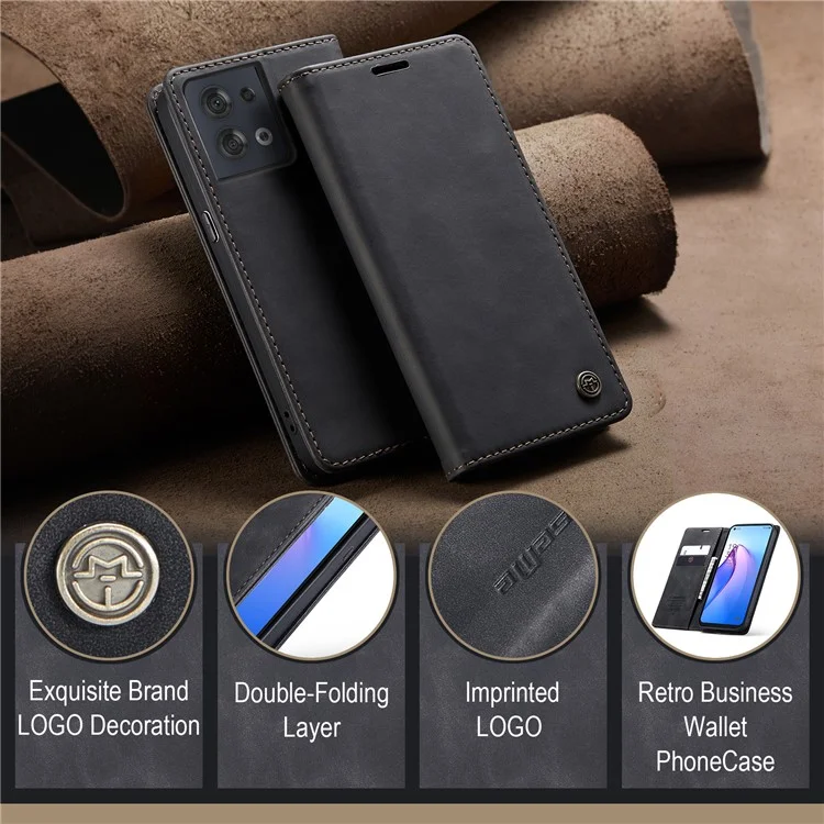 CASEME 013 Series for Oppo Reno8 5G (Global Version) PU Leather Drop-proof Wallet Case Magnetic Auto-absorbed Phone Stand Case - Black-Cellmalls