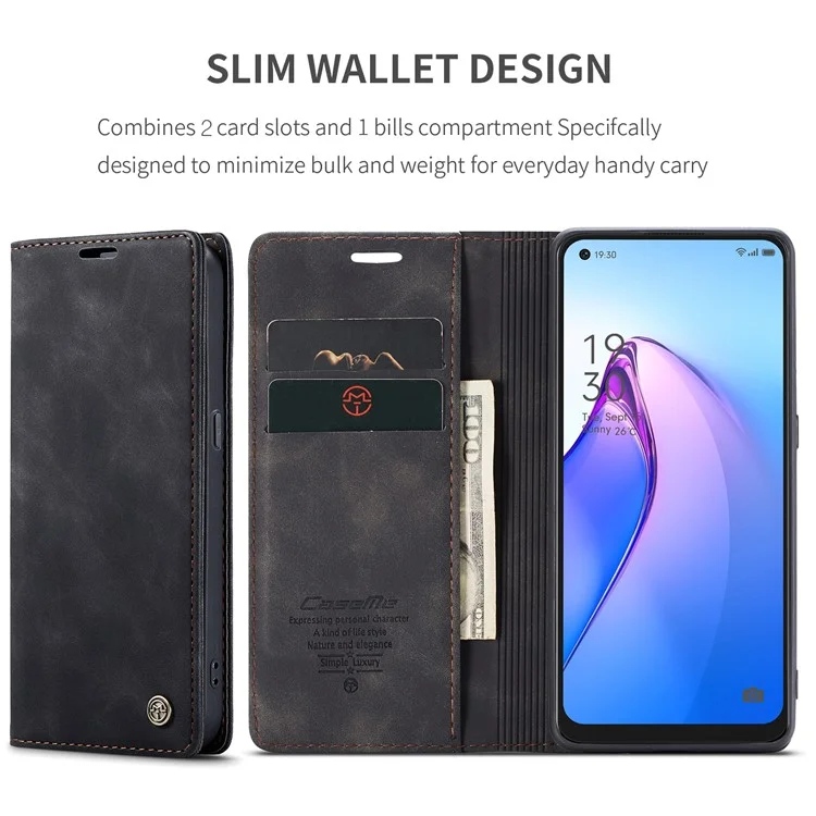 CASEME 013 Series for Oppo Reno8 5G (Global Version) PU Leather Drop-proof Wallet Case Magnetic Auto-absorbed Phone Stand Case - Black-Cellmalls
