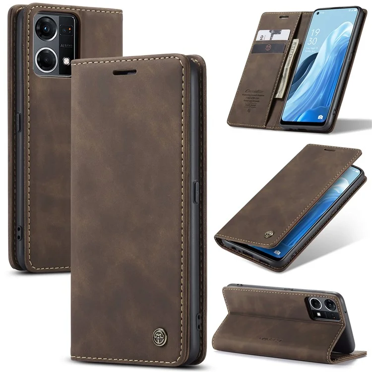 CASEME 013 Series for Oppo Reno7 4G / Reno8 4G / F21 Pro 4G PU Leather Wallet Case Magnetic Auto-absorbed Stand Phone Case - Black-Cellmalls