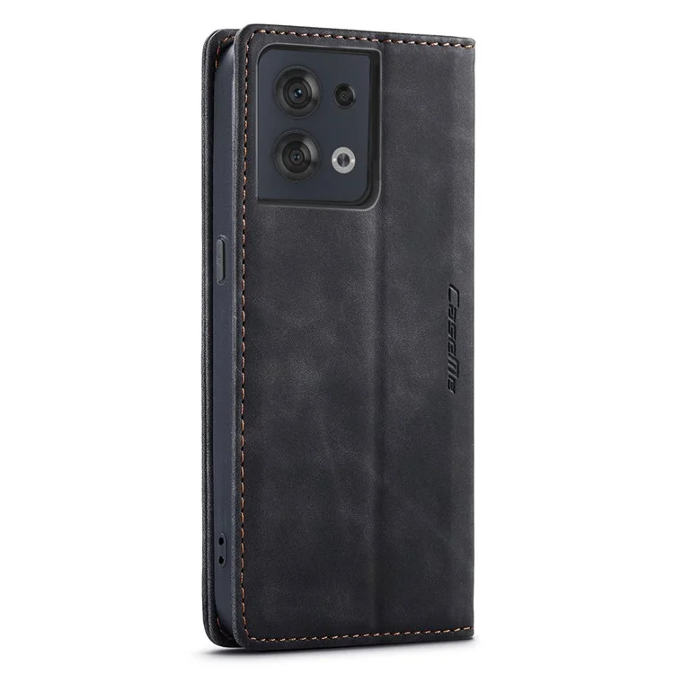 CASEME 013 Series for Oppo Reno8 5G (Global Version) PU Leather Drop-proof Wallet Case Magnetic Auto-absorbed Phone Stand Case - Black-Cellmalls