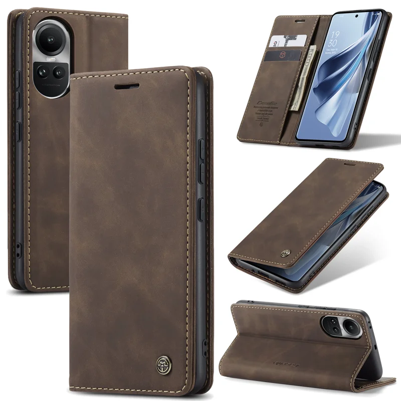 For Oppo Reno12 5G (Global) Case CASEME 013 Series Card Holder Stand Leather Phone Cover - Coffee-Cellmalls