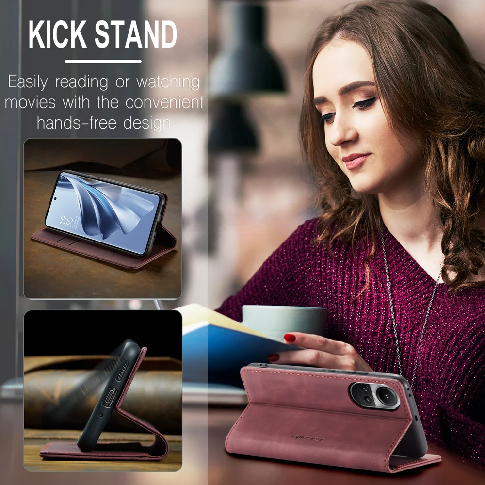For Oppo Reno12 5G (Global) Case CASEME 013 Series Card Holder Stand Leather Phone Cover - Coffee-Cellmalls