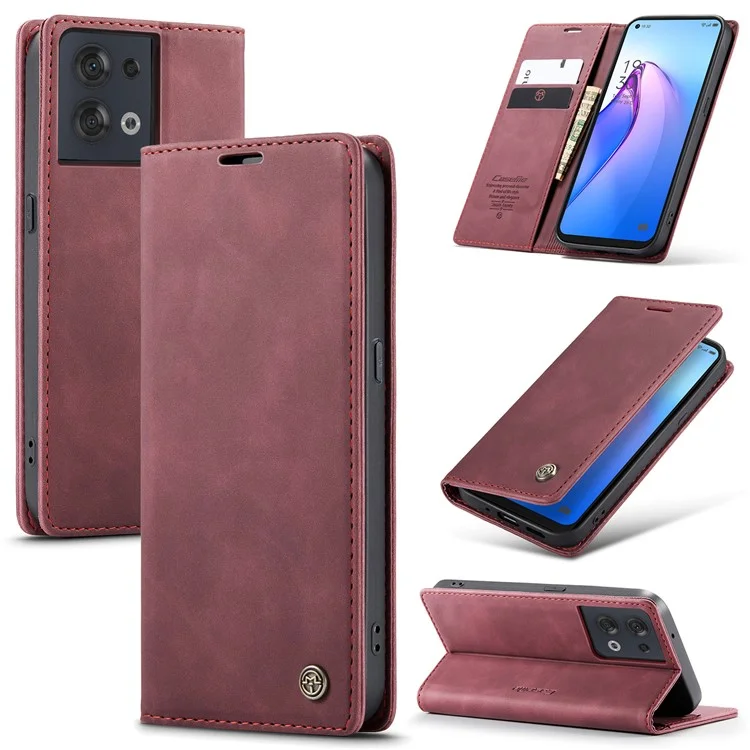CASEME 013 Series for Oppo Reno8 5G (Global Version) PU Leather Drop-proof Wallet Case Magnetic Auto-absorbed Phone Stand Case - Black-Cellmalls