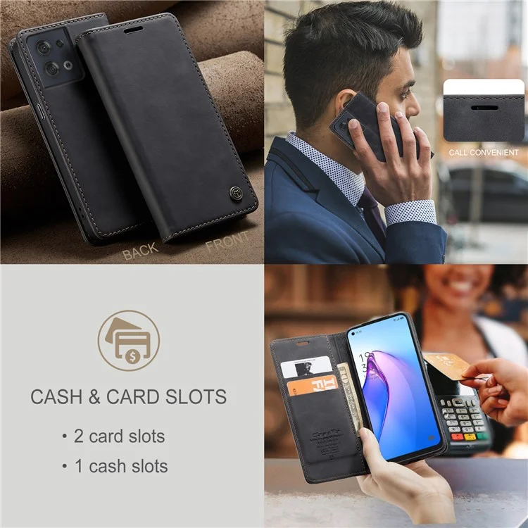 CASEME 013 Series for Oppo Reno8 5G (Global Version) PU Leather Drop-proof Wallet Case Magnetic Auto-absorbed Phone Stand Case - Black-Cellmalls