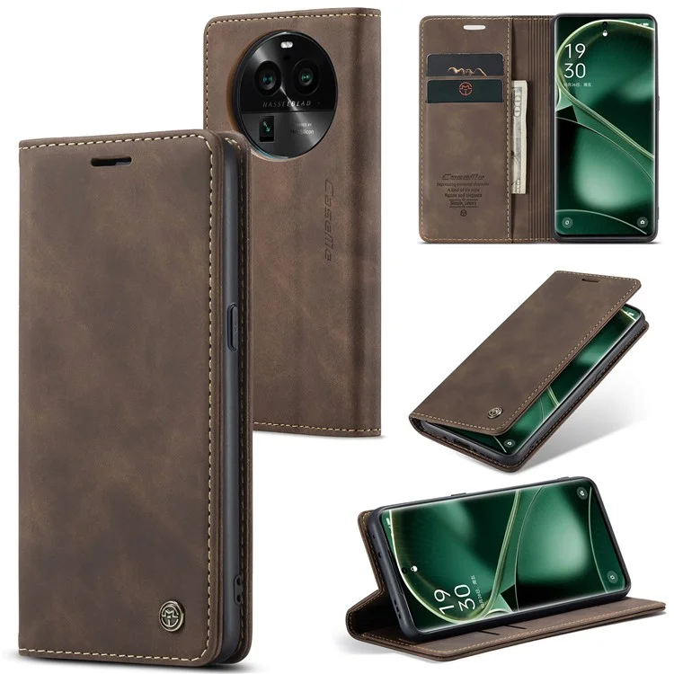 CASEME 013 Series For Oppo Find X6 Pro PU Leather Wallet Phone Case Shockproof Flip Stand Phone Shell - Brown-Cellmalls