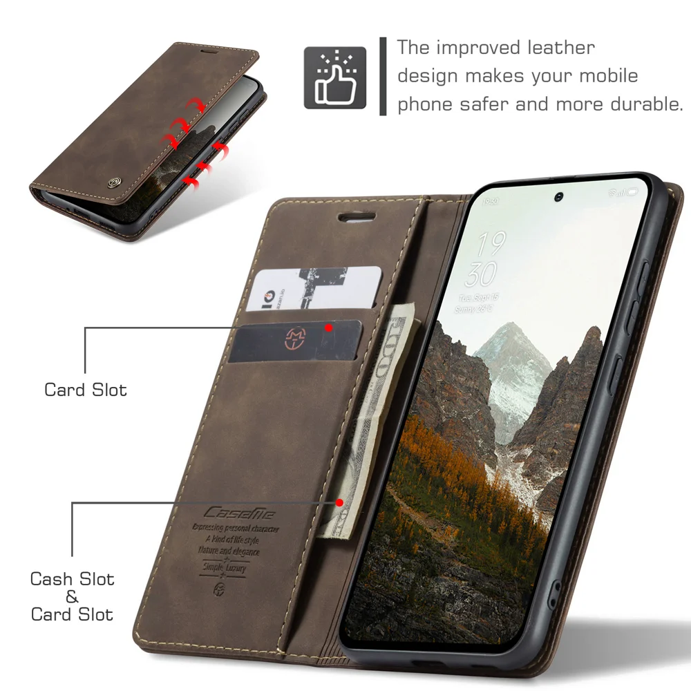 For Oppo Reno13 5G (Global) Wallet Case CASEME 013 Series PU Leather Phone Cover Stand - Brown-Cellmalls